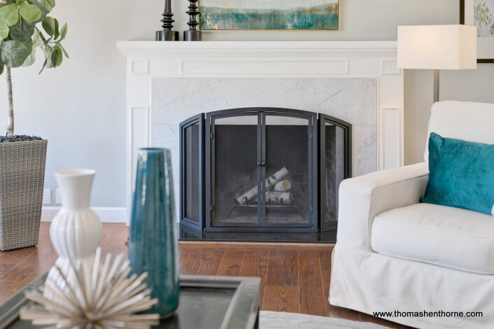 fireplace and mantle