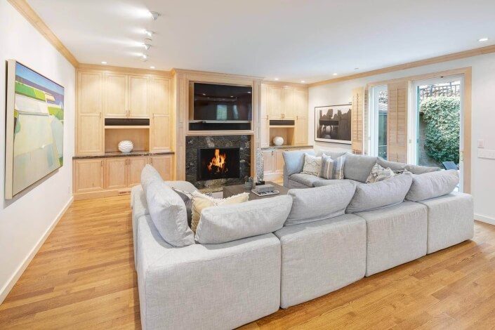 family room with fireplace