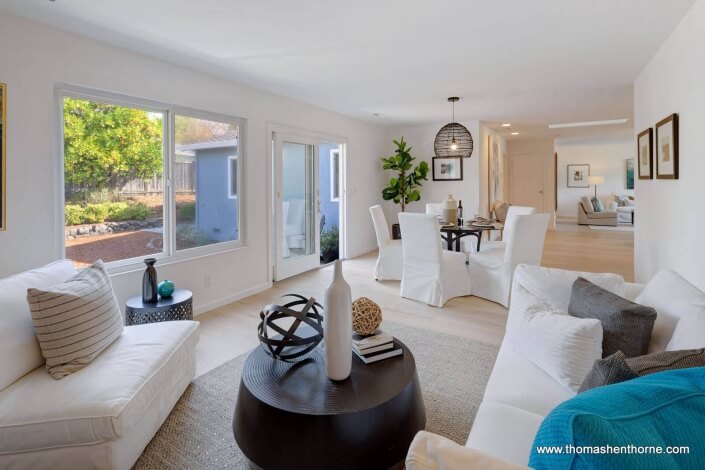 family room open to dining area