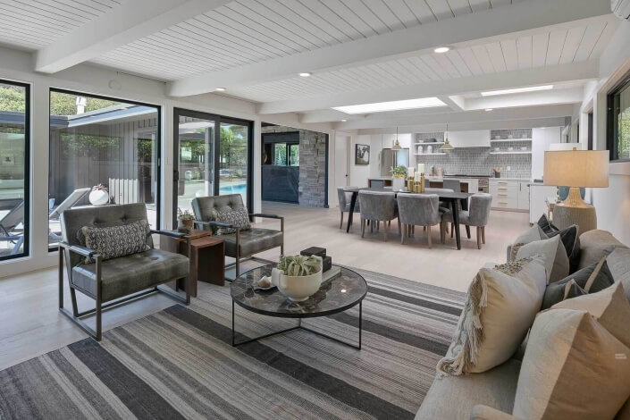 living room and dining area