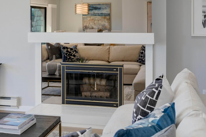 fireplace with mirror surround