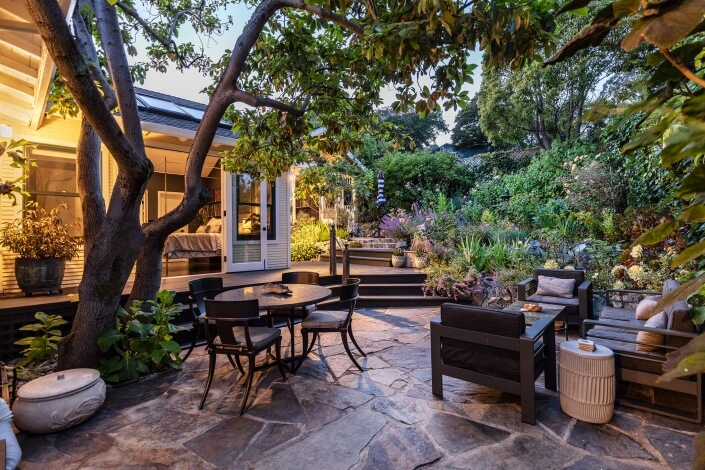 Rear gardens with outdoor furniture
