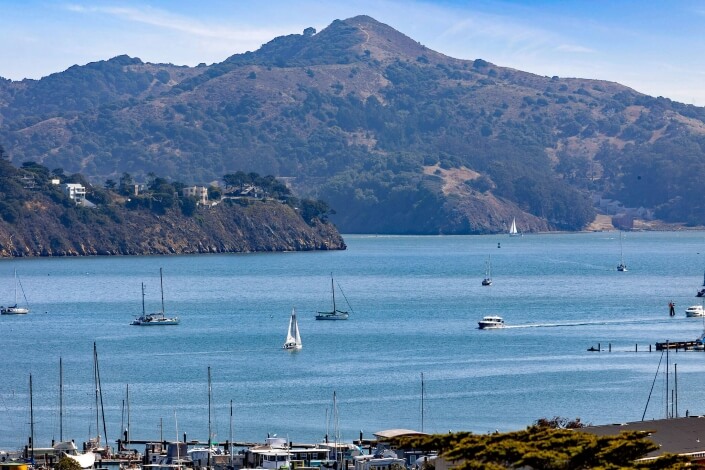 View of bay with sailboats