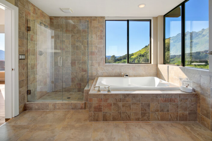 Bathroom with soaking tub and walk in shower
