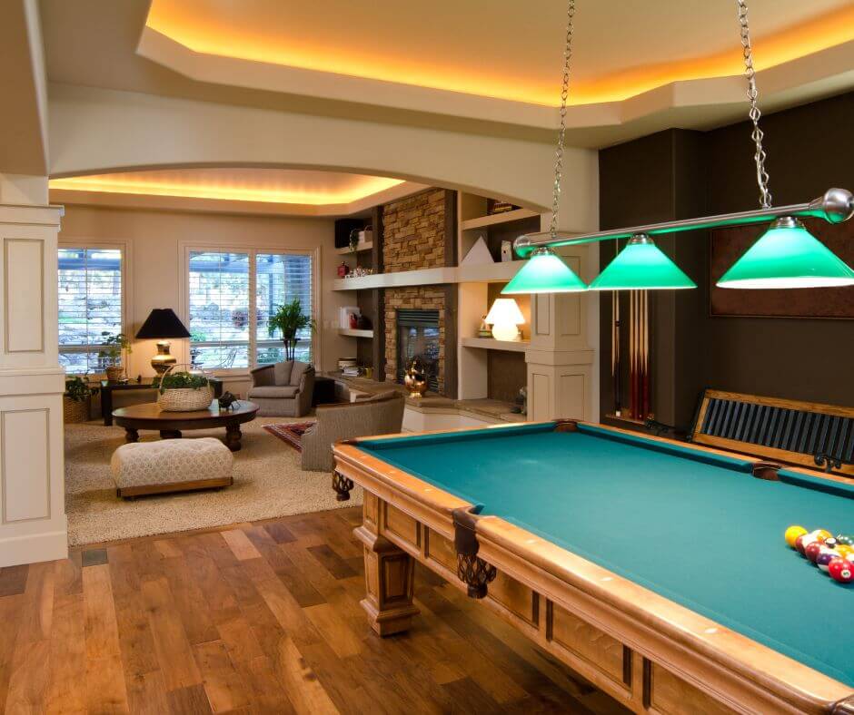 luxury home trends 2024 article pool table family room