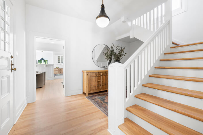 Stairway with hardwood floors