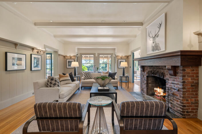 family room with fireplace