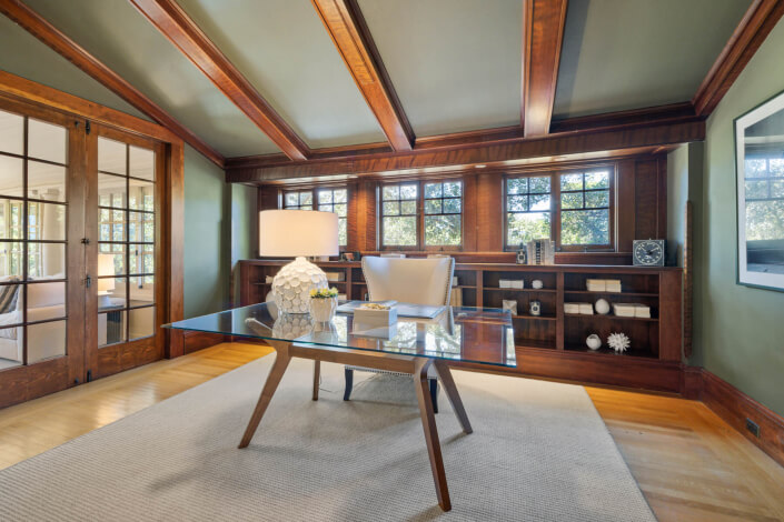 Study with desk with glass top