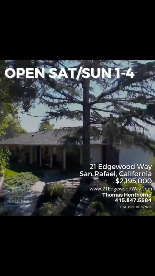 Just Listed for $2,195,000: Perfectly situated on a quiet, friendly cul-de-sac in San Rafael’s highly-desirable Fairhills neighborhood, this beautiful 3 BR / 2 BA contemporary home at 21 Edgewood Way offers mostly single-level living and an open-concept floor plan. Multiple rooms in the home flow effortlessly out to an expansive entertaining deck with panoramic west-facing views - perfect for enjoying the best of California living and stunning sunsets. Expansive drive-in workshop with high ceilings offering potential for expanding the home’s living space by approximately 900 sq ft (buyer to verify). Great ADU/pool potential.
 
A world apart, yet located just minutes from San Rafael’s thriving downtown restaurant and shopping scene.

Please contact me at 415-847-5584 to schedule a showing. More info: ⭐️LINK IN PROFILE⭐️

#sanrafaelrealestate #justlisted #comingsoon #sothebyshomes #luxuryrealestate #luxuryrealestateagent #marinhomes #marincountyrealestate #marinrealestate #marinopenhouse #ggsir #lovewhereyoulive #livewhereyoulove